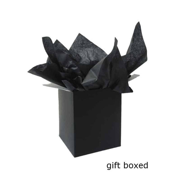 A black gift box with black tissue