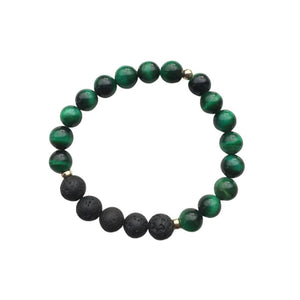 A green tigers eye and lava stone aromatherapy bracelet