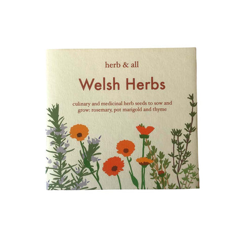 The packaging for a Welsh herbs seed box