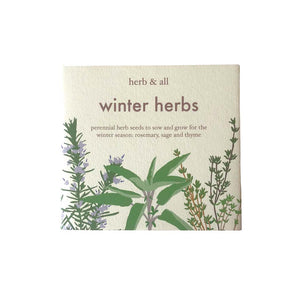 The packaging for a Winter herbs seed box